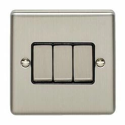 Revive Lighting Revive 3 Gang 2 Way Light Switch - Satin Steel
