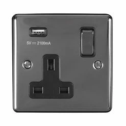 Revive Lighting Revive 1 Gang Switched Socket With USB - Black Nickel