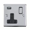 Revive Lighting Revive 1 Gang Switched Socket With USB - Polished Chrome