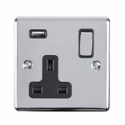 Revive Lighting Revive 1 Gang Switched Socket With USB - Polished Chrome