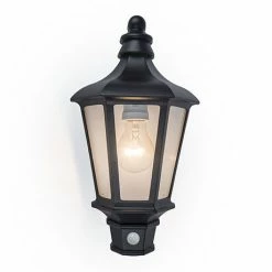 Revive Lighting Revive Outdoor Traditional Black Half Wall Light With PIR Sensor