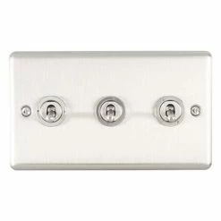 Revive Lighting Revive 3 Gang 2 Way Toggle Light Switch - Satin Steel