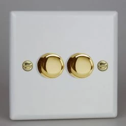 Revive Lighting Revive Twin Dimmer Light Switch - Matt White/Brass