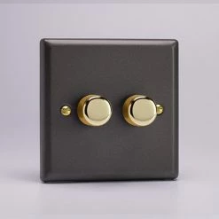 Revive Lighting Revive Twin Dimmer Light Switch - Slate Grey/Brass