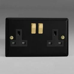 Revive Lighting Revive Twin Plug Socket - Matt Black/Brass