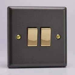 Revive Lighting Revive Twin Light Switch - Slate Grey/Brass