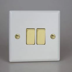 Revive Lighting Revive Twin Light Switch - Matt White/Brass