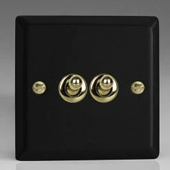 Revive Lighting Revive Twin Toggle Light Switch - Matt Black/Brass