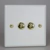 Revive Lighting Revive Twin Toggle Light Switch - Matt White/Brass