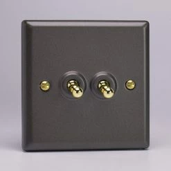 Revive Lighting Revive Twin Toggle Light Switch - Slate Grey/Brass