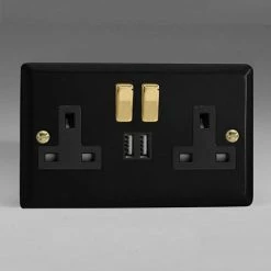 Revive Lighting Revive Twin Plug Socket With USB - Matt Black/Brass