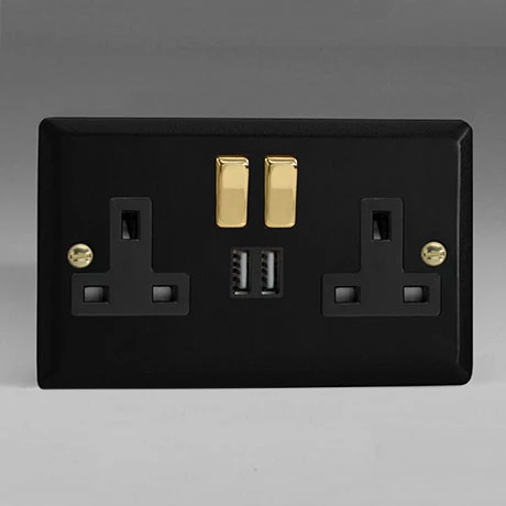Revive Lighting Revive Twin Plug Socket With USB - Matt Black/Brass 1 Revive Lighting Revive Twin Plug Socket With USB - Matt Black/Brass
