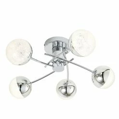 Revive Lighting Revive Chrome 5-Light LED Bathroom Ceiling Light With Crackle Effect Diffusers