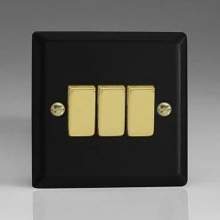 Revive Lighting Revive 3 Gang 2 Way Switch - Matt Black/Brass