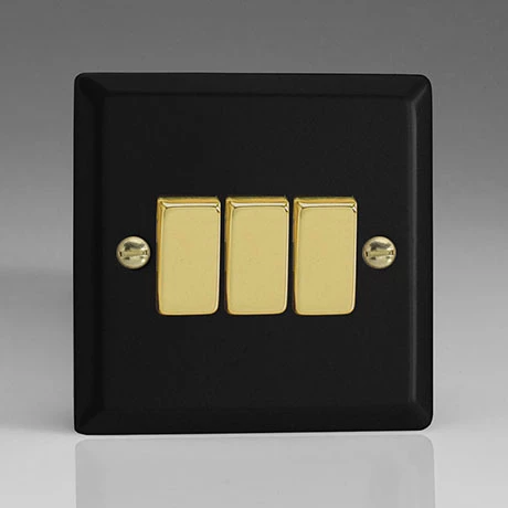 Revive Lighting Revive 3 Gang 2 Way Switch - Matt Black/Brass 1 Revive Lighting Revive 3 Gang 2 Way Switch - Matt Black/Brass