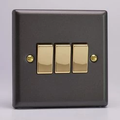 Revive Lighting Revive 3 Gang 2 Way Switch - Slate Grey/Brass