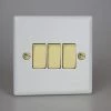 Revive Lighting Revive 3 Gang 2 Way Light Switch - Matt White/Brass