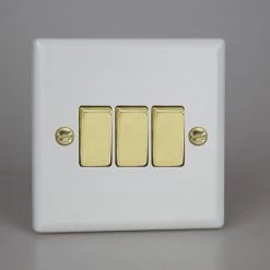 Revive Lighting Revive 3 Gang 2 Way Light Switch - Matt White/Brass