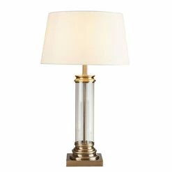 Revive Lighting Revive Antique Brass Column Table Lamp With Cream Shade