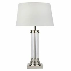 Revive Lighting Revive Silver & Glass Column Table Lamp With Cream Shade