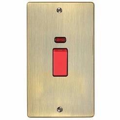 Revive Lighting Revive 45 Amp Double Plate Cooker Switch With Neon Power Indicator - Antique Brass / Black Trim