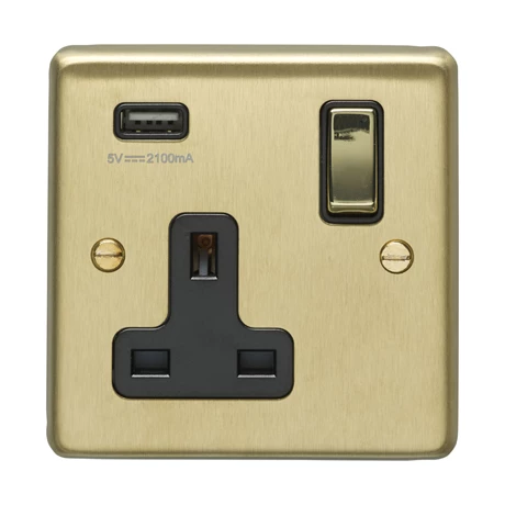 Revive Lighting Revive 1 Gang Switched Socket With USB - Brushed Brass 1 Revive Lighting Revive 1 Gang Switched Socket With USB - Brushed Brass
