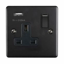 Revive Lighting Revive 1 Gang Switched Socket With USB - Matt Black