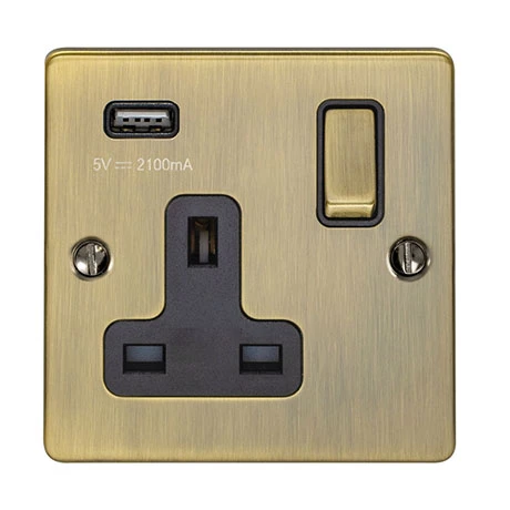 Revive Lighting Revive 1 Gang Switched Socket With USB - Antique Brass 1 Revive Lighting Revive 1 Gang Switched Socket With USB - Antique Brass