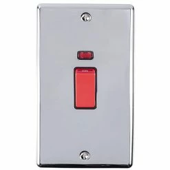 Revive Lighting Revive 45A Cooker Switch Double Plate With Neon Power Indicator - Chrome