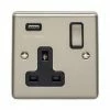 Revive Lighting Revive 1 Gang Switched Socket With USB - Satin Steel