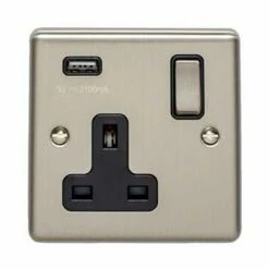 Revive Lighting Revive 1 Gang Switched Socket With USB - Satin Steel