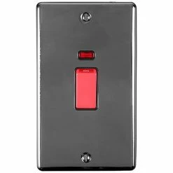 Revive Lighting Revive 45A Cooker Switch Double Plate With Neon Power Indicator - Black Nickel
