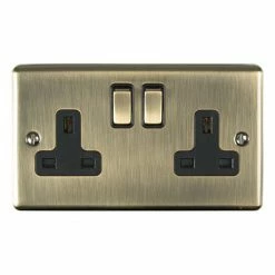 Revive Lighting Revive 2 Gang Switched Socket - Antique Brass