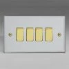 Revive Lighting Revive 4 Gang 2 Way Light Switch - Matt White/Brass
