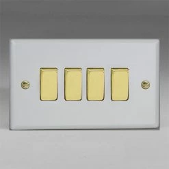Revive Lighting Revive 4 Gang 2 Way Light Switch - Matt White/Brass