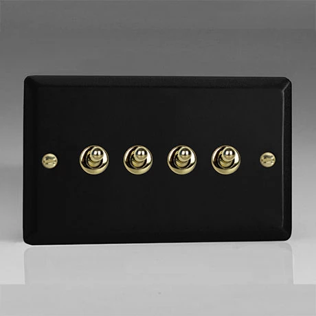 Revive Lighting Revive 4 Gang 2 Way Toggle Switch - Matt Black/Brass 1 Revive Lighting Revive 4 Gang 2 Way Toggle Switch - Matt Black/Brass