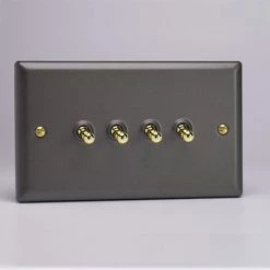 Revive Lighting Revive 4 Gang 2 Way Toggle Switch - Slate Grey/Brass