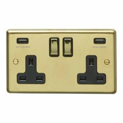 Revive Lighting Revive Twin Plug Socket With USB - Brushed Brass