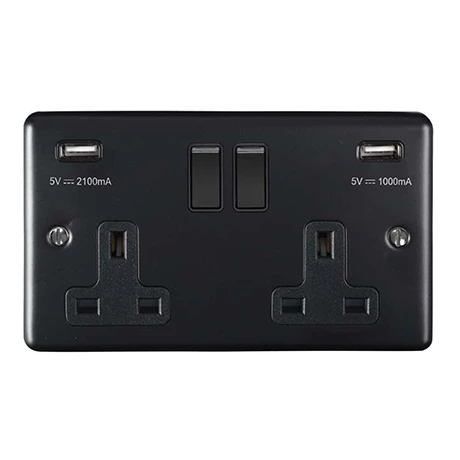 Revive Lighting Revive Twin Plug Socket With USB Matt Black 1 Revive Lighting Revive Twin Plug Socket With USB Matt Black
