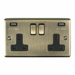 Revive Lighting Revive Twin Plug Socket With USB Antique Brass