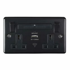 Revive Lighting Revive Twin Plug Socket With USB & WiFi Extender Matt Black