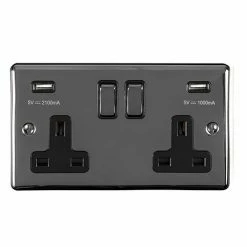 Revive Lighting Revive Twin Plug Socket With USB - Black Nickel/Black