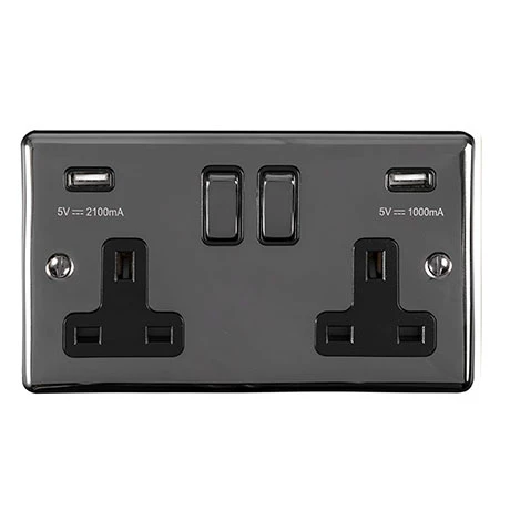 Revive Lighting Revive Twin Plug Socket With USB - Black Nickel/Black 1 Revive Lighting Revive Twin Plug Socket With USB - Black Nickel/Black