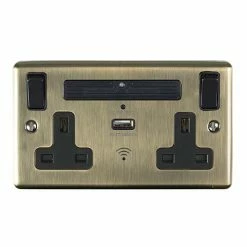 Revive Lighting Revive Twin Plug Socket With USB & WiFi Extender Antique Brass