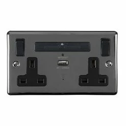 Revive Lighting Revive Twin Plug Socket With USB Outlet & WiFi Extender - Black Nickel