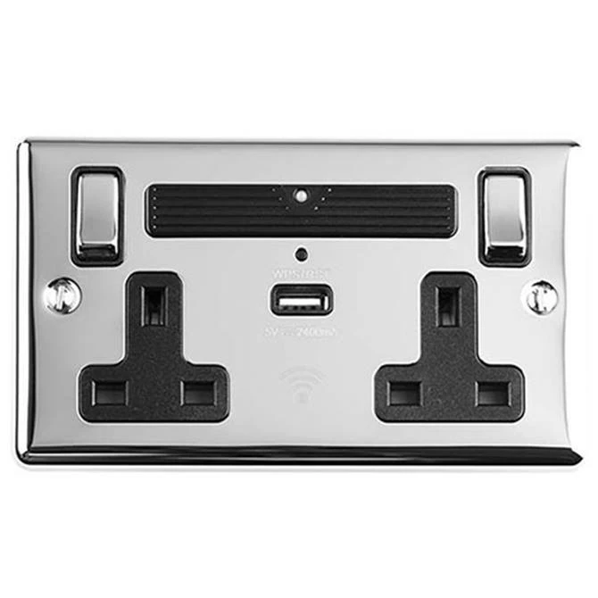 Revive Lighting Revive Twin Plug Socket With USB Outlet & WIFI Extender - Polished Chrome 1 Revive Lighting Revive Twin Plug Socket With USB Outlet & WIFI Extender - Polished Chrome