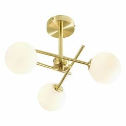 Revive Lighting Revive Satin Brass/Opal Glass 3-Light Cross Arm Ceiling Light