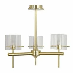 Revive Lighting Revive Satin Brass 3-Light Bathroom Ceiling Light With Glass Cylinder Shades