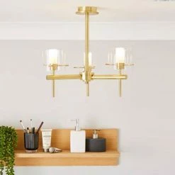Revive Lighting Revive Satin Brass 3-Light Bathroom Ceiling Light With Glass Cylinder Shades -Revive Lighting Shop RV726BRA n detail1 460