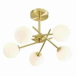 Revive Lighting Revive Satin Brass/Opal Glass 5-Light Cross Arm Ceiling Light